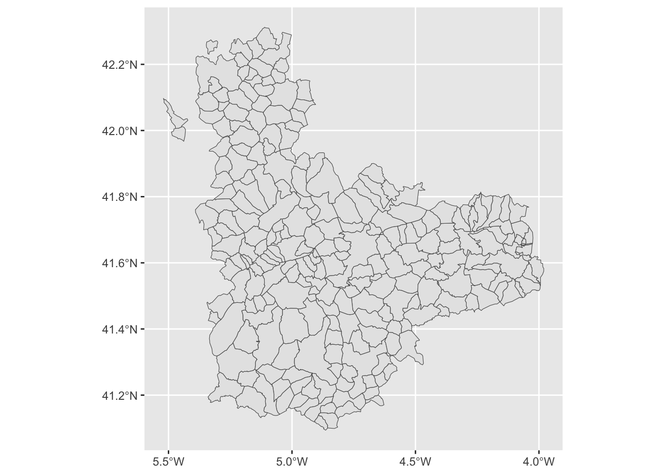 Mapa con los municipios de Valladolid según `ESP_adm4`