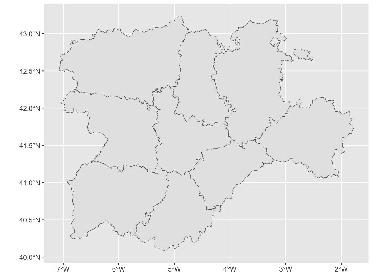 La provincias de Castilla y León según `ESP_adm2`