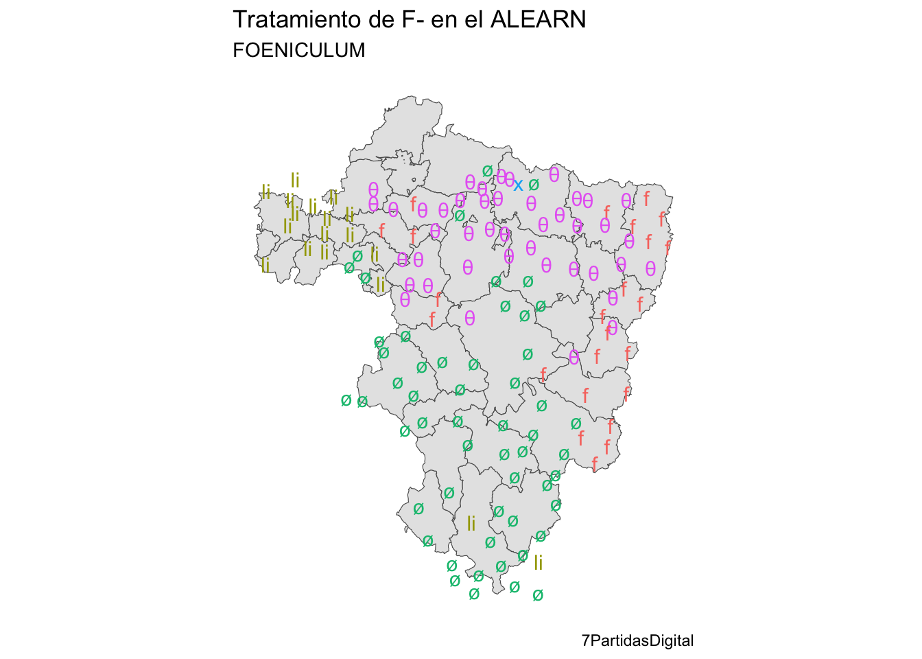 Los resultado de F- inicial en el ALEARN sobre un perfil comarcal de `ESP_adm3`