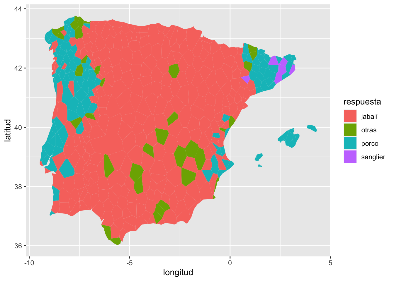 Áreas de distribución de los derivados ortográficos para las designaciones del _Sus scrofa_