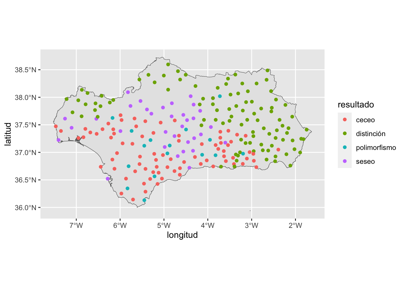 Puntos distinguidores, seseantes, ceceantes y polimórficos en el ALEA