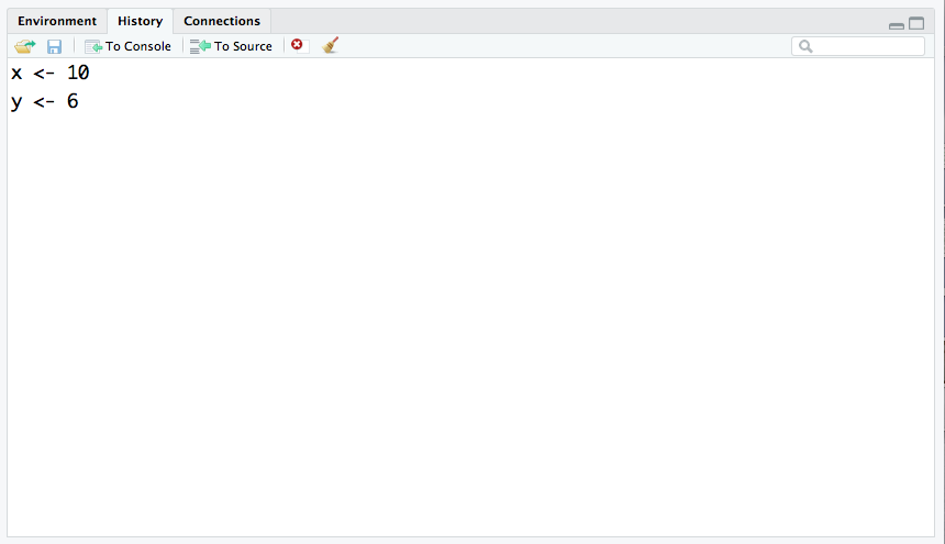 Ventana `History` de RStudio